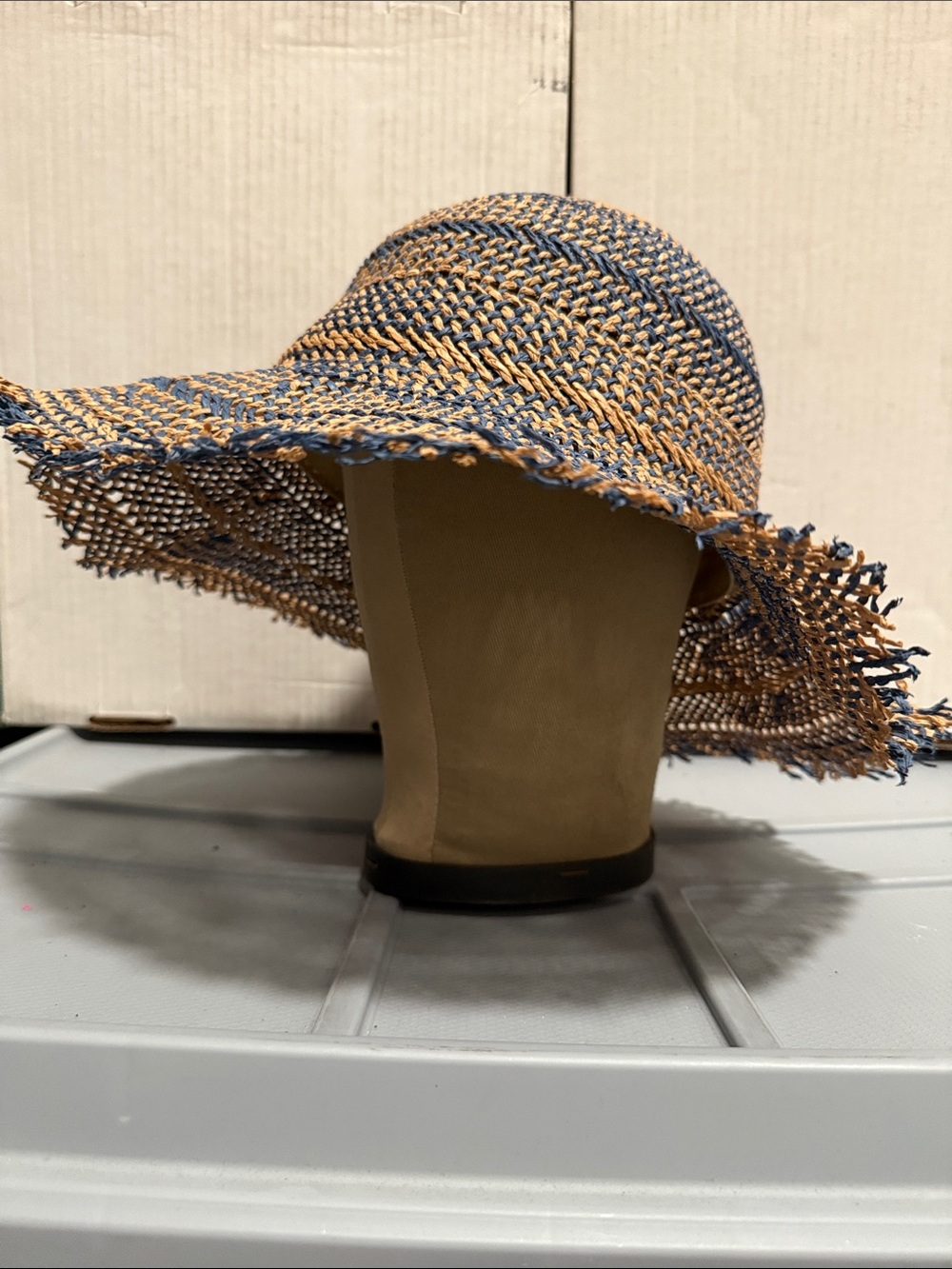 World Market Braided Straw Sun Hat in Blue and Tan